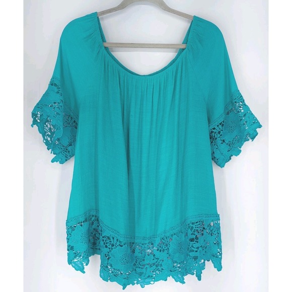 Cato Tops - Cato Round Stretch Neck Teal Lace Blouse 3/4 Sleeves Womens Size XL Top‎